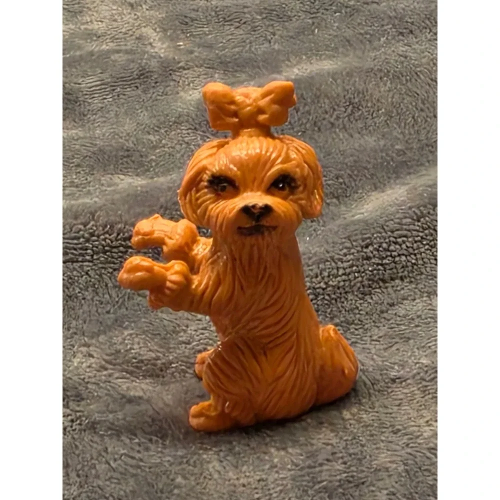 Vintage Plastic Dog Figurine Miniature Long Hair Terrier Bow Toy